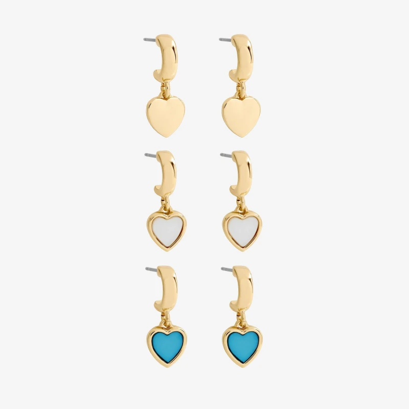 Image of Mood Mother of Pearl Blue Heart Earrings - Pack of 3 Gold female One Size
