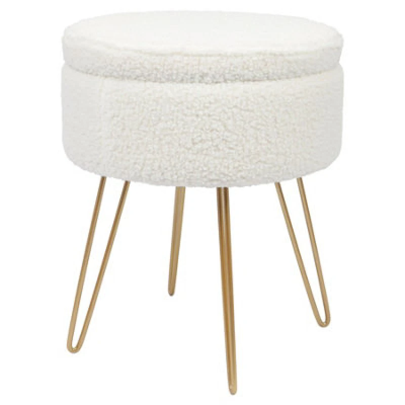 Image of Harbour Housewares Boucle Storage Footstool - Round Modern Dressing Table Footstool Vanity Seat Chairs - 46 X 37Cm Gold Legs