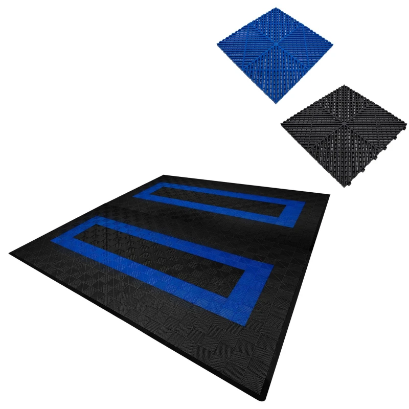 Image of Monstershop Vented Garage Floor Tiles Black (x165), Blue (x60) with Edges (x60) Black