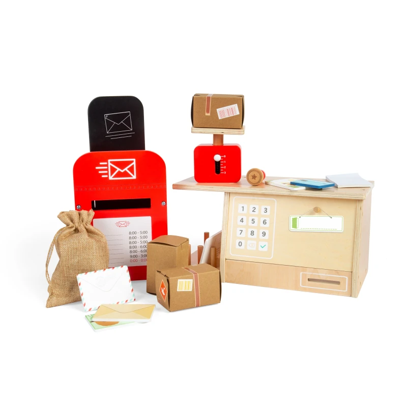 Image of Bigjigs Toys Post Office Set in Red Red Unisex