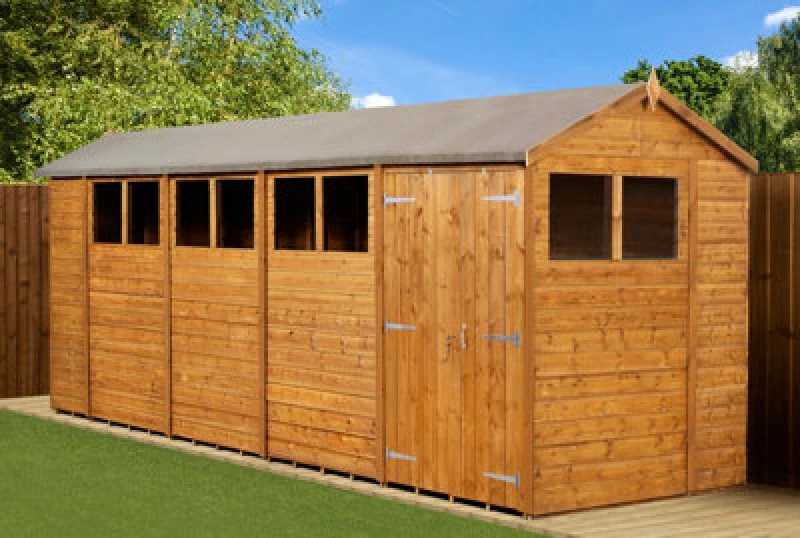 Image of Empire Sheds Empire Modular Apex 6X18 Dipped Treated Tongue And Groove Wooden Garden Shed Double Door & Windows (6' X 18' / 6ft X 18ft) (6X18)