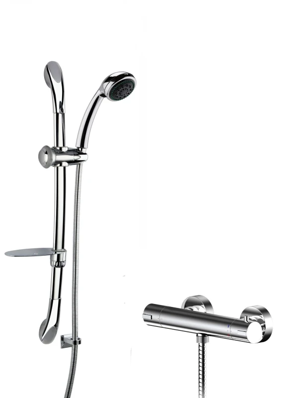 Image of Balterley Thermostatic Bar Valve and Luxury Curved Slider Rail Kit Chrome Silver
