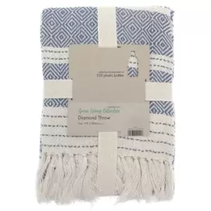 Image of Beamfeature - country club Diamond Throw Over Blanket Bed/Sofa Accessory Navy 120x150cm, Blue, 120 x 150cm - Blue