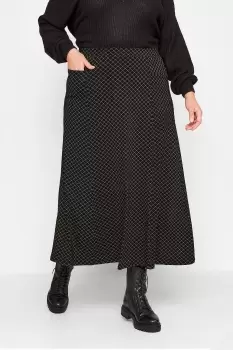 Image of YOURS Curve Black Diamond Print Stretch Maxi Skirt