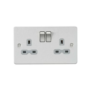 Image of Flat plate 13A 2G DP switched socket - brushed chrome with grey insert - Knightsbridge