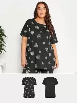 Image of Yours 2 Pack Sleeptee Top Black & Black Wild Heart, Black, Size 30-32, Women