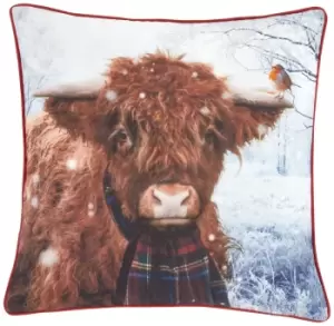 Image of Catherine Lansfield Highland Cow Cushion - Brown - 55x55cm