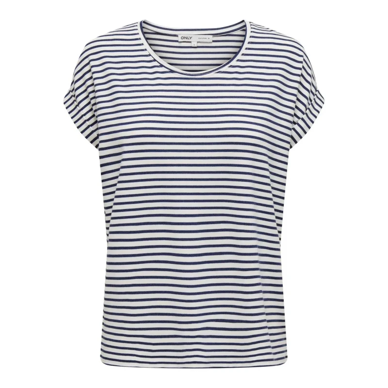 Image of Only Narrow Striped T-Shirt with Short Sleeves white/navy Women XS