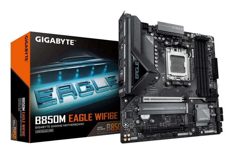 Image of Gigabyte Gigabyte B850M EAGLE WIFI6E Motherboard - AMD Ryzen 9000 Series CPUs, 8+2+2 Phases Digital VRM, up to 8200MHz DDR5 (OC), 1xPCIe 5.0 + 1xPCIe