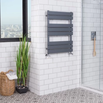 Image of Juva 800 x 600mm Sand Grey Flat Panel Heated Towel Rail -