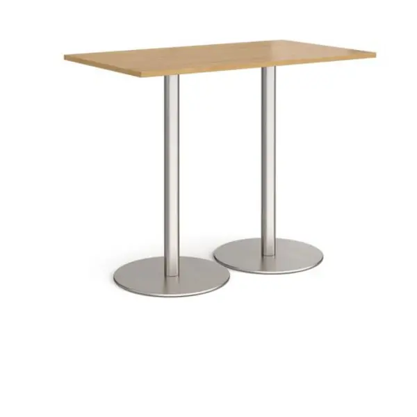 Image of Monza Monza rectangular poseur table with flat round brushed steel bases 1400mm x 800mm - oak Oak MPR1400-BS-O