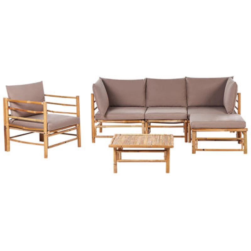Image of Beliani Garden Lounge Set With Table 5 Seater Cerreto Left Hand Bamboo Wood Taupe