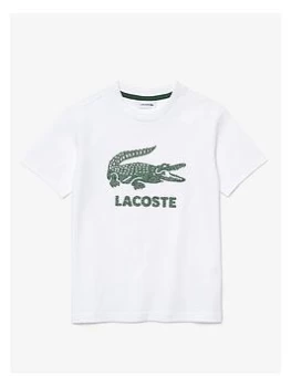 Image of Lacoste Boys Croc Large Logo T-Shirt - White, Navy, Size 5 Years