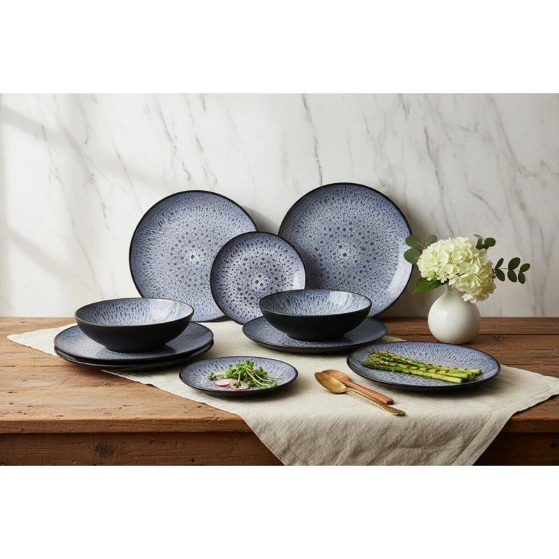 Image of Waterside 12PC Blue Purple Reactive Glaze Dinner Set Multi unisex ONE SIZE