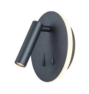 Image of Wall + Reading Light, 6W + 3W LED, 3000K, 620lm Total, Individually Switched, Sand Black