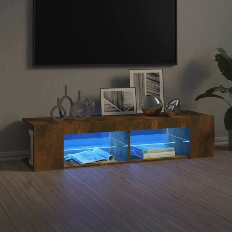 Image of vidaXL TV Cabinet with LED Lights Smoked Oak 135x39x30 cm, Brown 815693