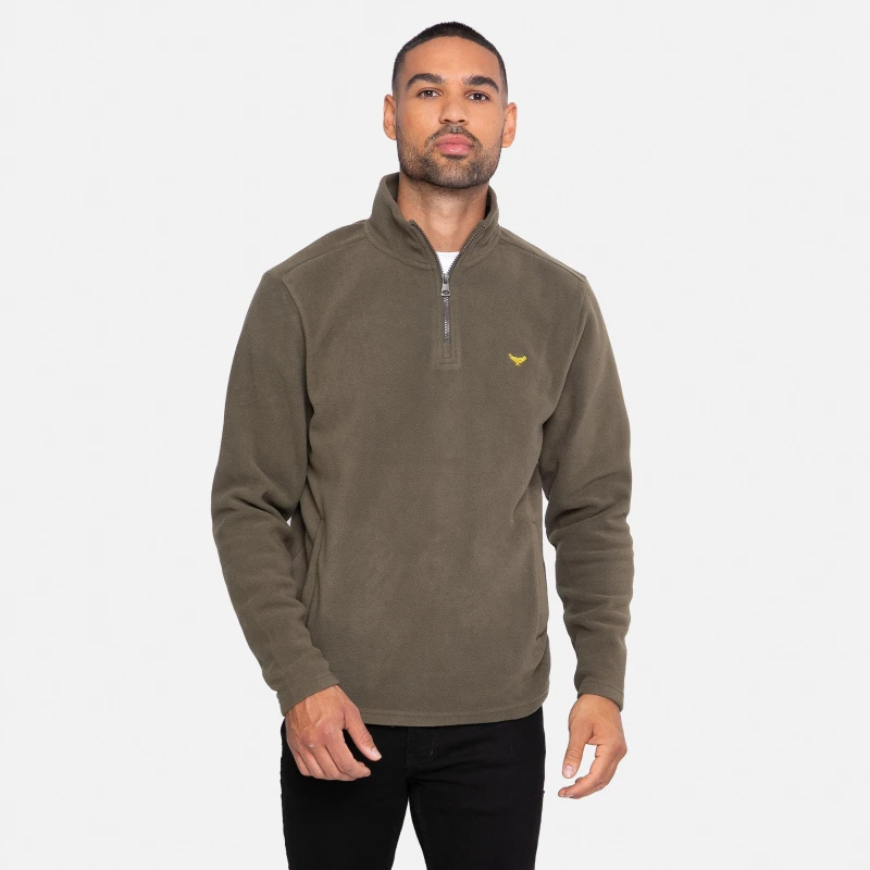 Image of Threadbare Quarter Zip Fleece Sweatshirt Khaki