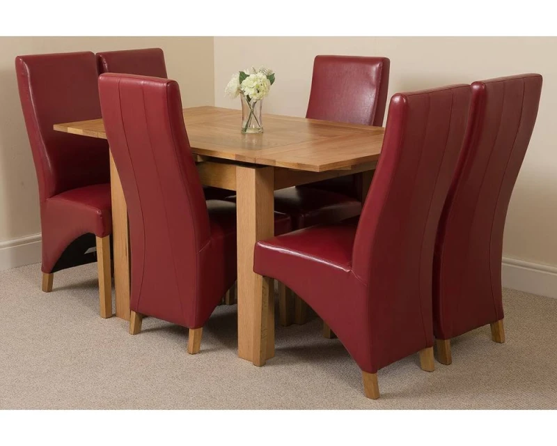 Image of Thats Furniture Richmond 90-150cm Square Oak Extending Dining Table + 6 Lola Leather Chairs in Red Red Unisex