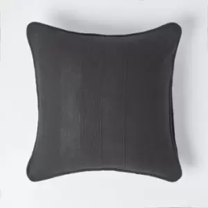 Image of Cotton Rajput Ribbed Black Cushion Cover, 45 x 45cm - Black - Homescapes
