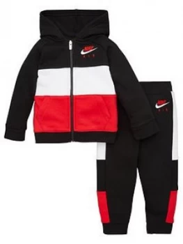Image of Nike Sportswear Air Toddler Boys Full Zip Hooded Tracksuit Jogger Set - Black/Red, Size 12 Months