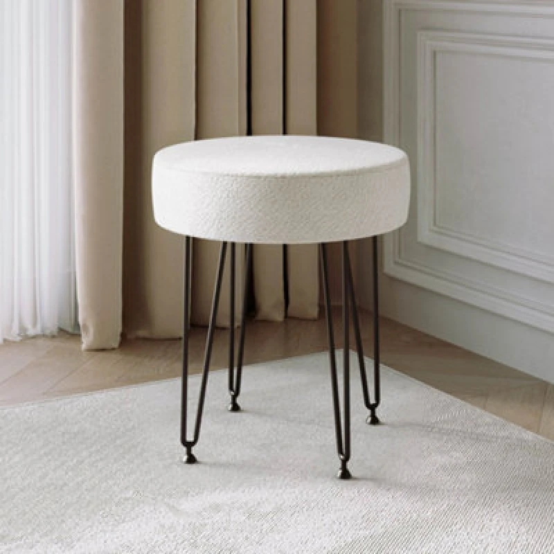 Image of CARME HOME Carme Home - Alaya Ivory Boucle fabric Stool with Black Hair Pin Legs 5060635723274