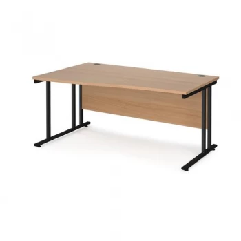 Image of Maestro 25 left hand wave desk 1600mm wide Black cantilever leg frame,