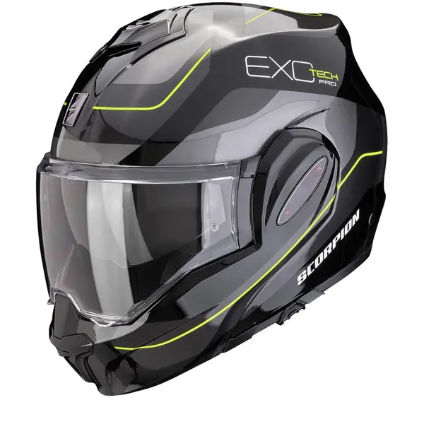 Image of Scorpion Exo-Tech Evo Pro Commuta Black-Silver-Yellow Modular Helmet Size M