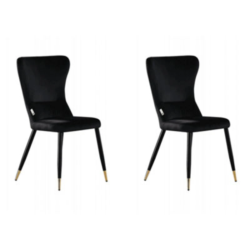 Image of Life Interiors Life Interiors Set of 2 New York Modern Velvet Dining Chairs with High Back, Black Metal Legs, and Gold Tips Black One Size Unisex 5060