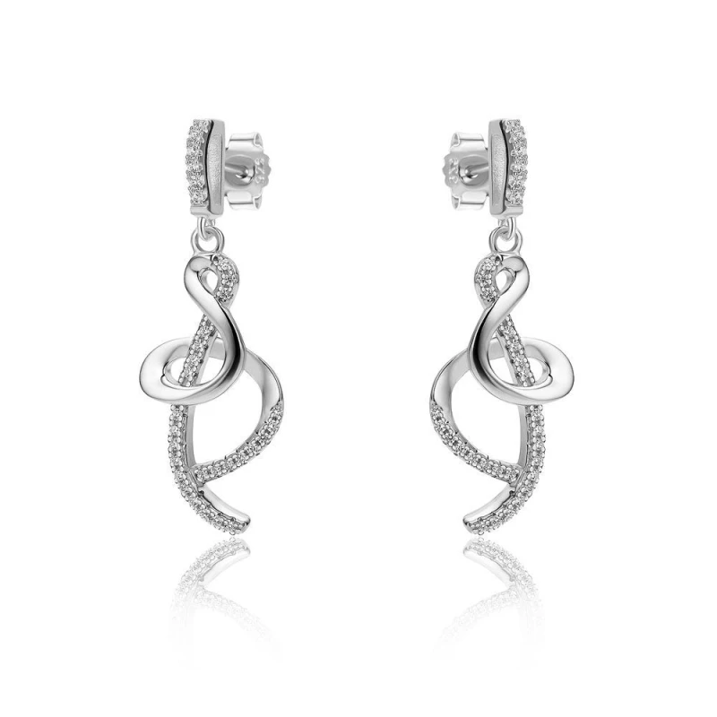 Image of Jewelco London Sterling Silver CZ Ampersand Style Twist Drop Earrings - RE46624 Silver female