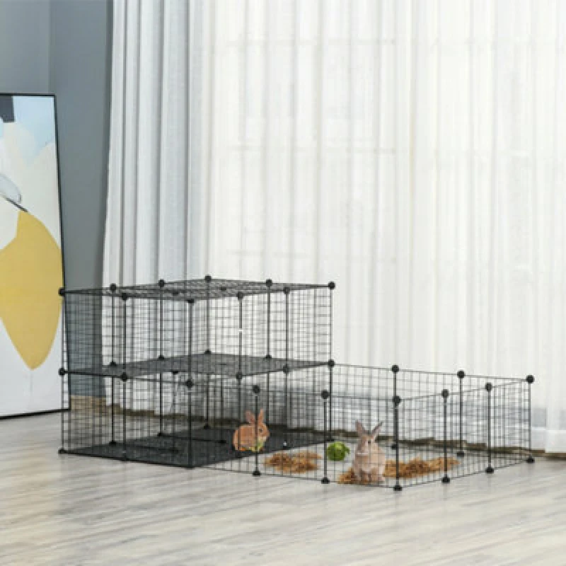 Image of Pawhut Pet Playpen With Door, Guinea Pigs Mesh Cage For Small Animal, Black