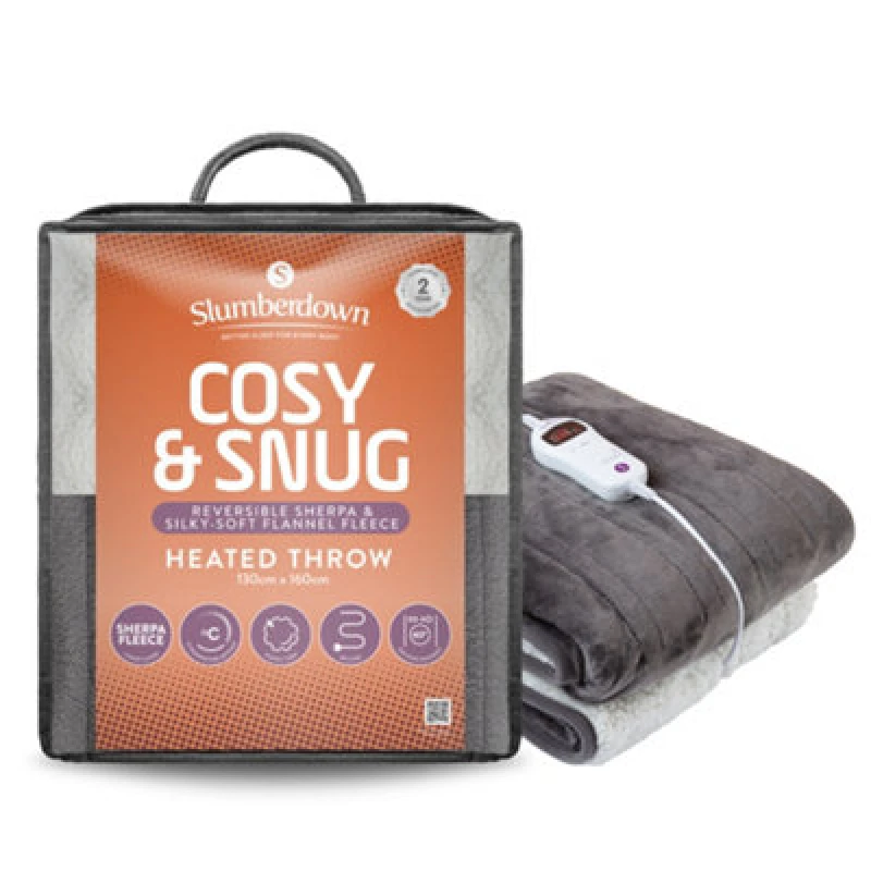 Image of Slumberdown Cosy & Snug Sherpa Fleece Heated Throw Throws One Size Grey 39291902000