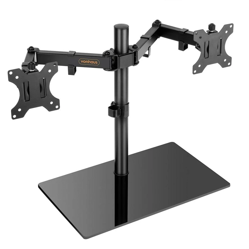 Image of VonHaus Height Adjustable Tilt and Rotate Dual Monitor Stand with Glass Base Black unisex