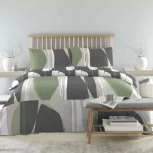 Image of Drift Forward Torne Geometric Print Reversible Eco-Friendly Duvet Cover Set, Khaki, Single