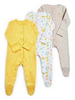 Image of Mamas & Papas Lemon Sleepsuits 3 Pack Baby Girls