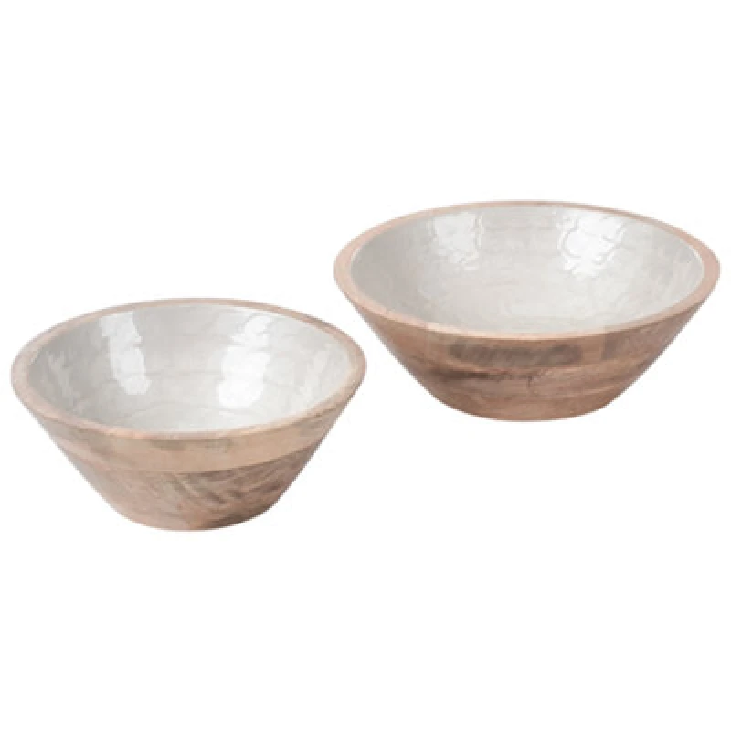 Image of Beliani Set Of 2 Bowls Arish Mango Wood Brown/ White