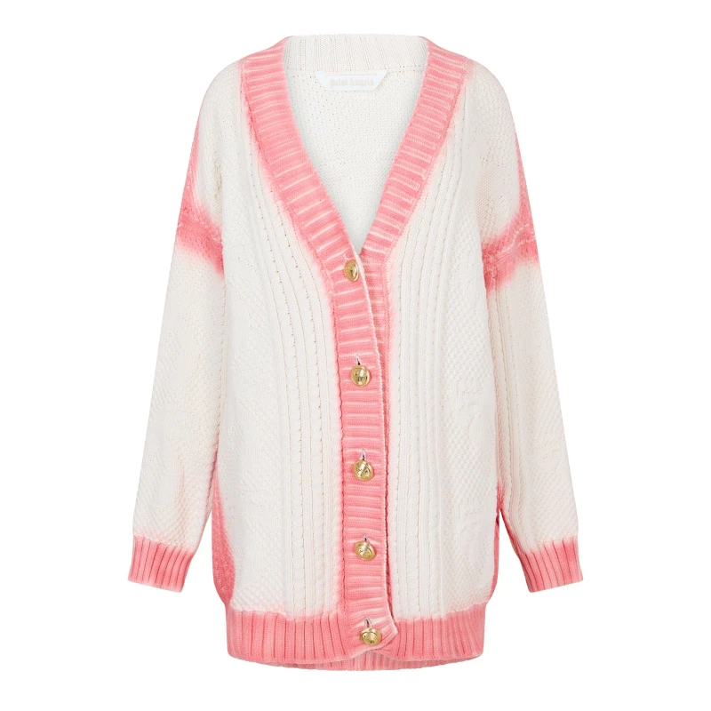 Image of Palm Angels Womens Fisherman Cardigan Off White/Pink female 10 (S)