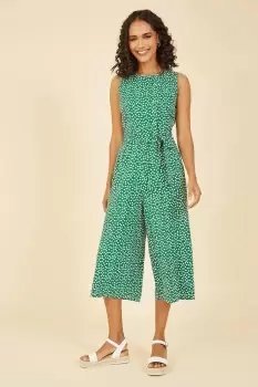 Image of Green Ditsy Daisy Sleeveless Culotte Jumpsuit
