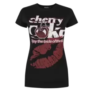 Image of Worn Womens/Ladies Cherry Coke Taste Of The 80s T-Shirt (S) (Black)