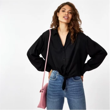 Image of Jack Wills Tie Front Long Sleeve Blouse - Black