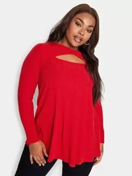 Image of Yours Twist Front Rib Swing Top. Red, Red, Size 16, Women