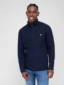 Image of Lyle & Scott Lyle & Scott Ribbed Quarter Zip Jumper, Navy Size M Men