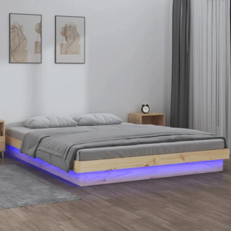 Image of VIDAXL LED Bed Frame without Mattress King Size Solid Wood Vidaxl 8720287071655