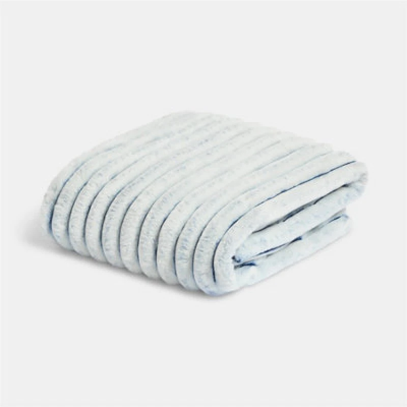 Image of OHS OHS Two Tone Faux Fur Ribbed Fleece Throw Thick Fluffy Blanket in Baby Blue Size: 125cm x 150cm Baby Blue 125cm x 150cm Unisex 5027434227884