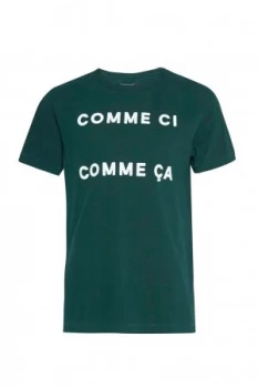Image of Mens French Connection Comme Ci Comme Ca Slogan T Shirt Green