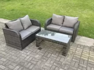 Image of Fimous 4 Seater Outdoor Dark Grey Rattan Lounge Complete Sofa Set with Coffee Table