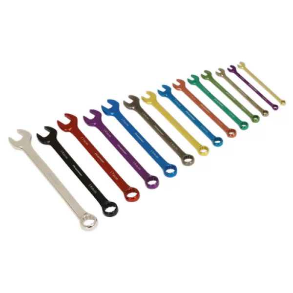 Image of Genuine SEALEY AK6314 Combination Spanner Set 14pc Multi-Coloured Metric