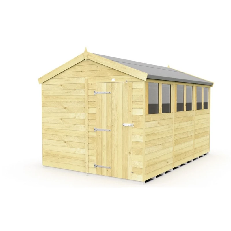 Image of Buttercup Farm 8 x 12 Feet Apex Shed - Single Door W/ Windows - L358 x W231 x H217cm in Brown Brown Unisex