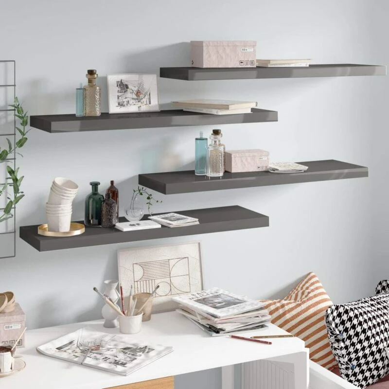 Image of VIDAXL Floating Wall Shelves 4 pcs High Gloss Grey 90x23.5x3.8cm mdf Vidaxl 8720286074299