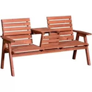 Image of Outsunny - Garden Wooden Convertible 2-3 Seater Bench or Companion Chair Loveseat Patio Partner Bench with Middle Table