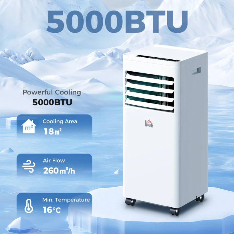 Image of HOMCOM Mobile Air Conditioner White W/ Remote Control Cooling Ventilating White Unisex